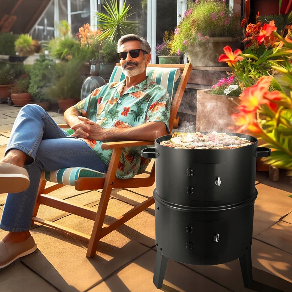 Ogrodowy Mistrz - Grill + wędzarnia + parowar 3w1