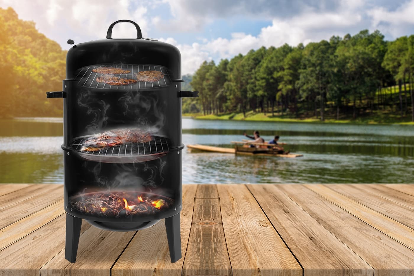 Ogrodowy Mistrz - Grill + wędzarnia + parowar 3w1